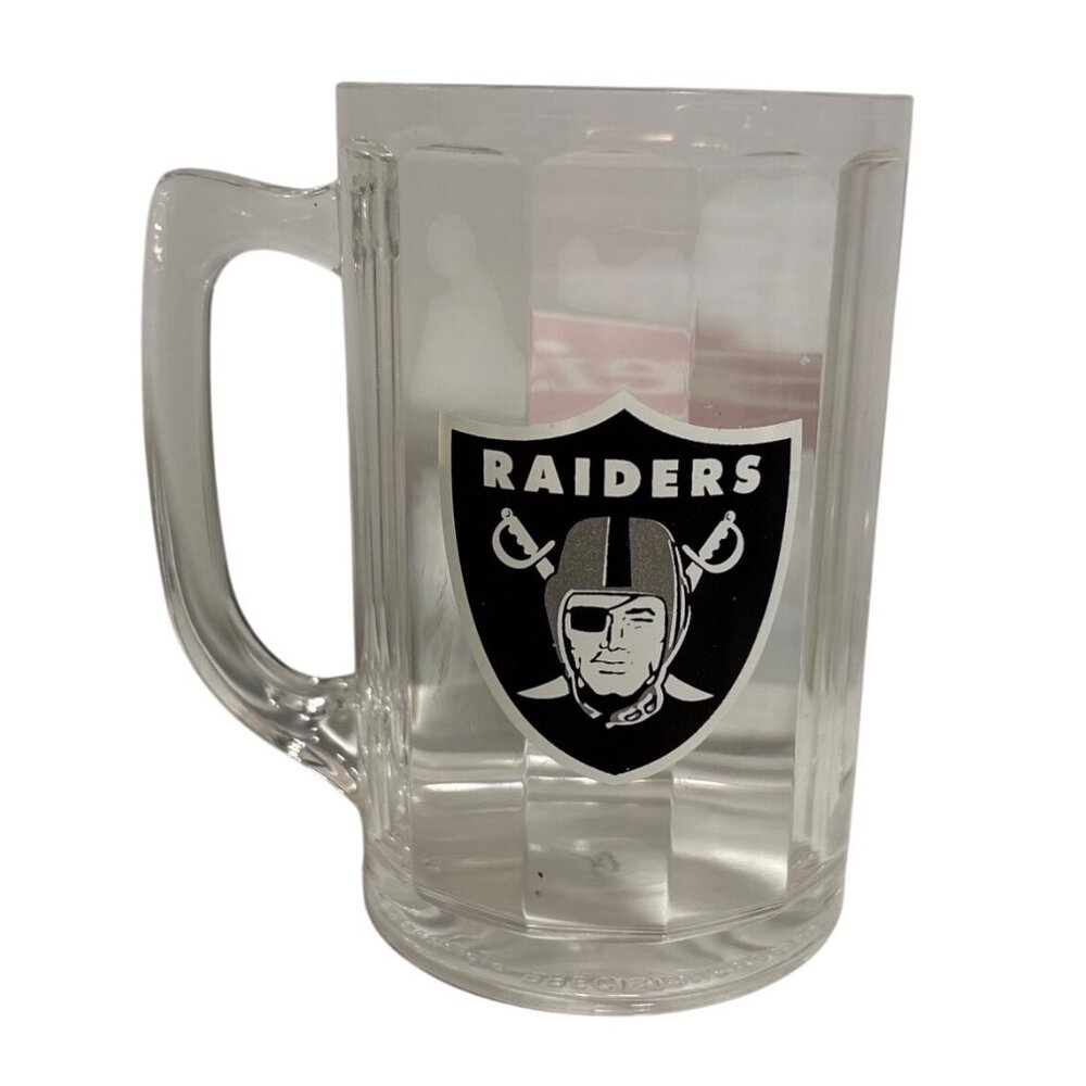 Raiders Beer Mug Clear Plastic 4.75 Inches Tall Football Budweiser NFL
